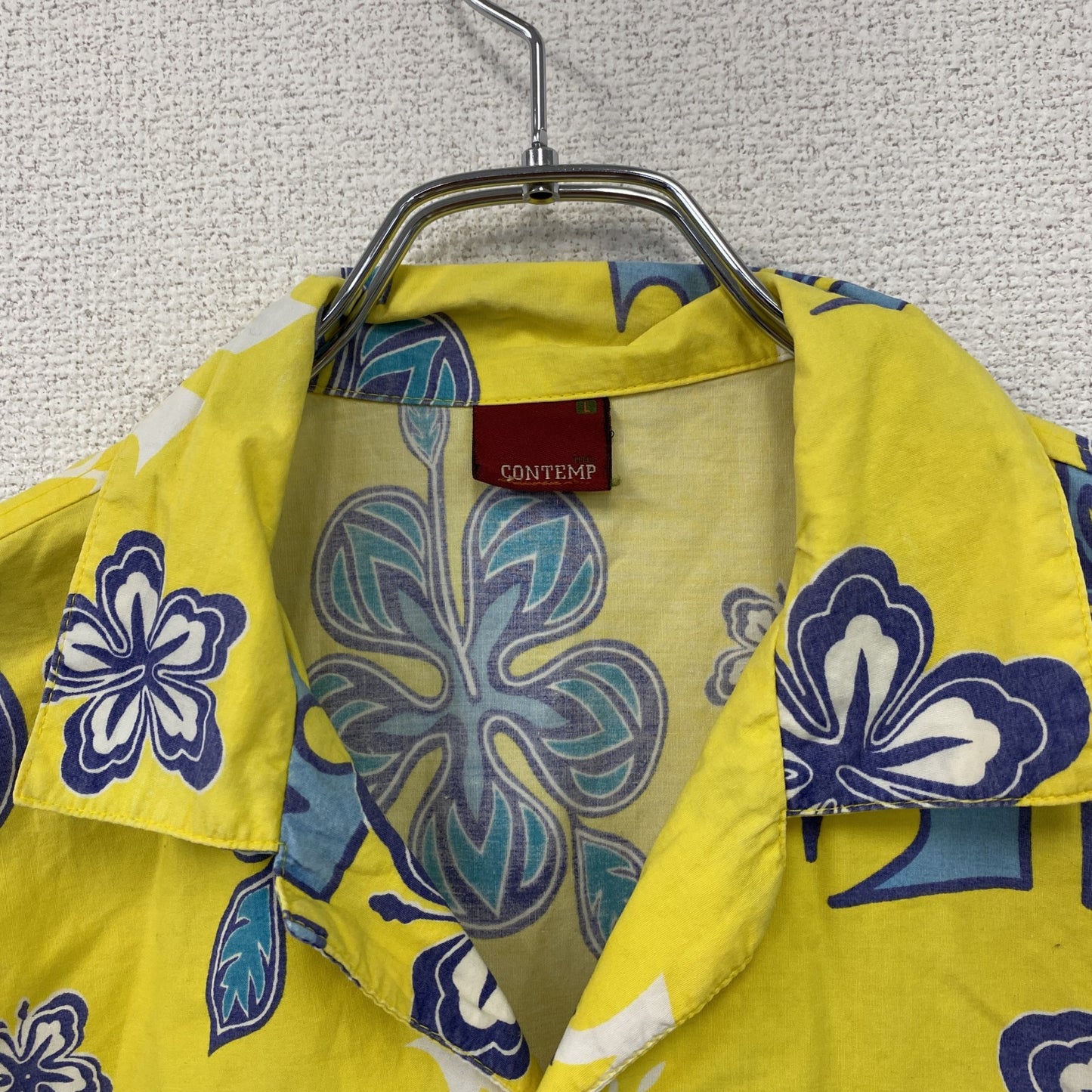 CONTEMP　半袖開襟シャツ　アロハシャツ　総柄　黄色　イエロー　Lサイズ　