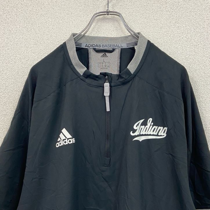adidas　アディダス　半袖　ハーフジップナイロンジャケット　黒　ブラック　Lサイズ