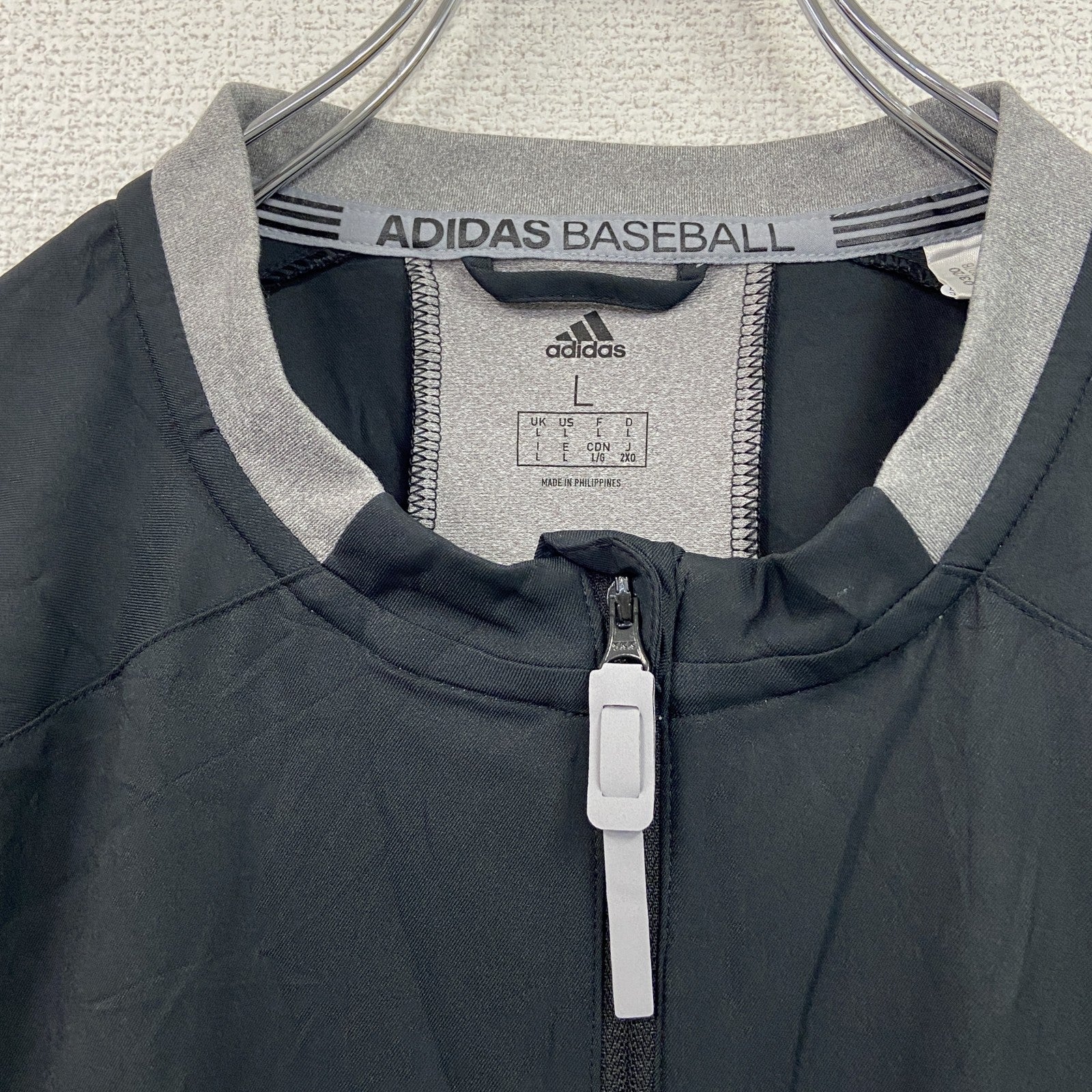 adidas　アディダス　半袖　ハーフジップナイロンジャケット　黒　ブラック　Lサイズ