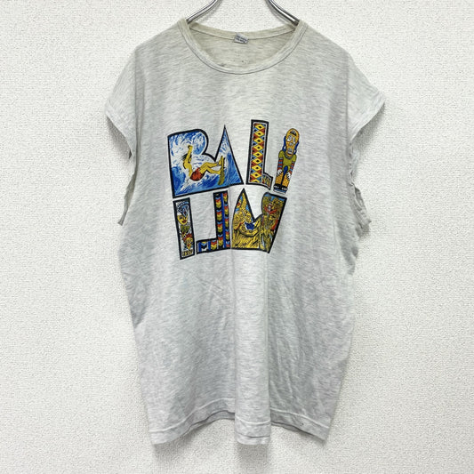 ～00s　BALI　タンクトップ/ノースリーブ　ヴィンテージ　スーベニアプリント　灰色　グレー　2XLサイズ