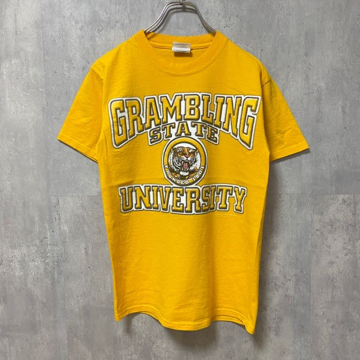 古着 used　GRAMBRING STATE UNIVERSITY　大学　半袖カレッジプリントTシャツ　黄色　イエロー　トラ柄