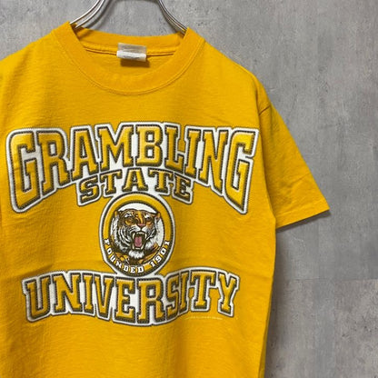 古着 used　GRAMBRING STATE UNIVERSITY　大学　半袖カレッジプリントTシャツ　黄色　イエロー　トラ柄