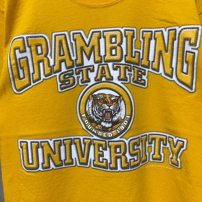 古着 used　GRAMBRING STATE UNIVERSITY　大学　半袖カレッジプリントTシャツ　黄色　イエロー　トラ柄