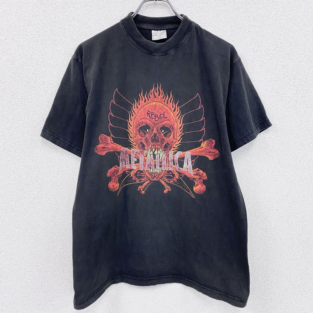 90s～　Metallica　メタリカ　半袖プリントTシャツ　バンドT　REBEL SKULL　黒　ブラック　Lサイズ
