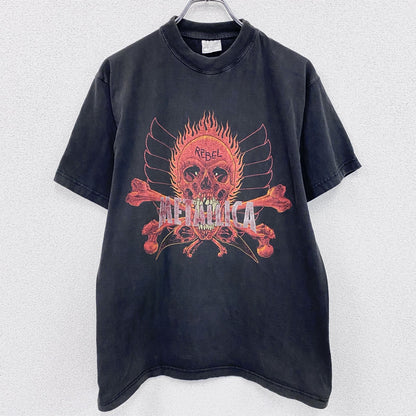 90s～　Metallica　メタリカ　半袖プリントTシャツ　バンドT　REBEL SKULL　黒　ブラック　Lサイズ