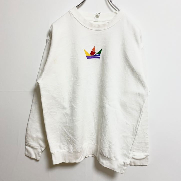 COTTONHERITAGE　スウェット/トレーナー　刺繍ロゴ　ポップデザイン　ワンポイント　クルーネック　白　ホワイト　Mサイズ