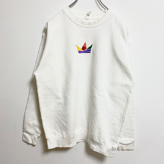 COTTONHERITAGE　スウェット/トレーナー　刺繍ロゴ　ポップデザイン　ワンポイント　クルーネック　白　ホワイト　Mサイズ