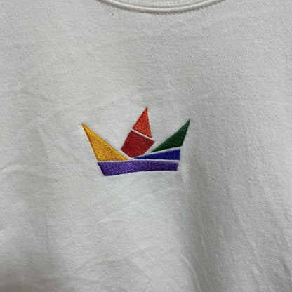 COTTONHERITAGE　スウェット/トレーナー　刺繍ロゴ　ポップデザイン　ワンポイント　クルーネック　白　ホワイト　Mサイズ