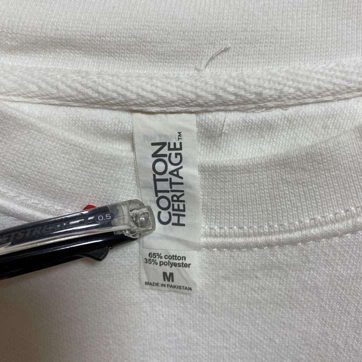 COTTONHERITAGE　スウェット/トレーナー　刺繍ロゴ　ポップデザイン　ワンポイント　クルーネック　白　ホワイト　Mサイズ