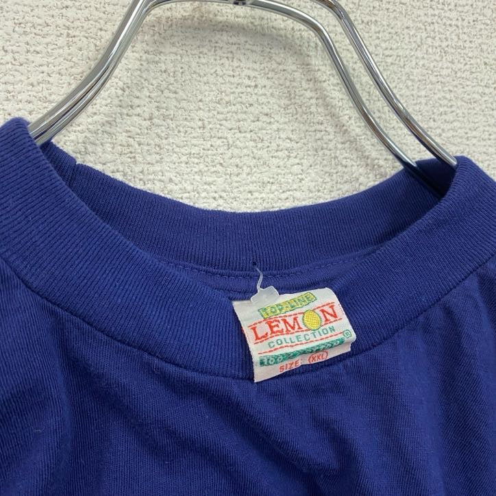 90s　LEMON COLLECTION　半袖プリントTシャツ　シングルステッチ　青　ブルー　XXLサイズ