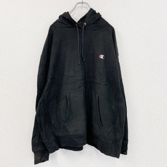 Champion　チャンピオン　リバースウィーブ　スウェットパーカー/フーディー　刺繍ロゴ　現行　黒　ブラック　2XLサイズ