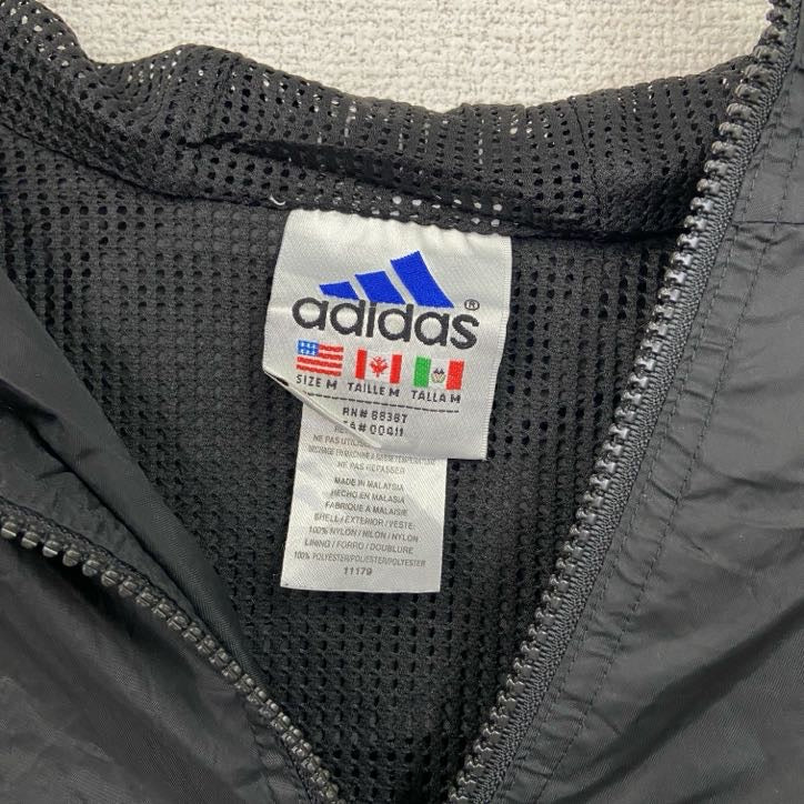 90s　adidas　アディダス　フルジップナイロンジャケット　フーディ　ヴィンテージ　黒　ブラック　Mサイズ