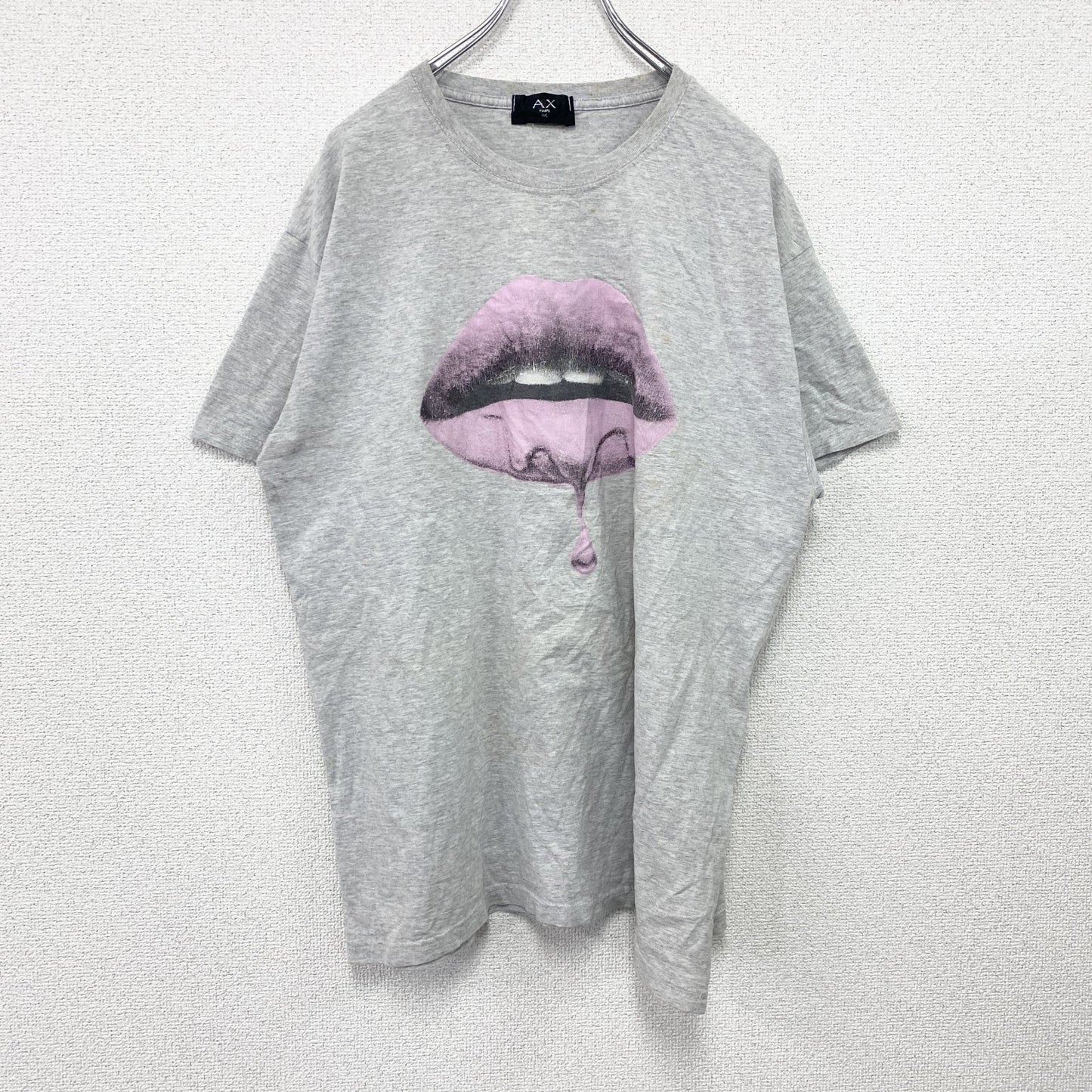 AW　半袖プリントTシャツ　パロディT　唇　灰色　グレー　Lサイズ