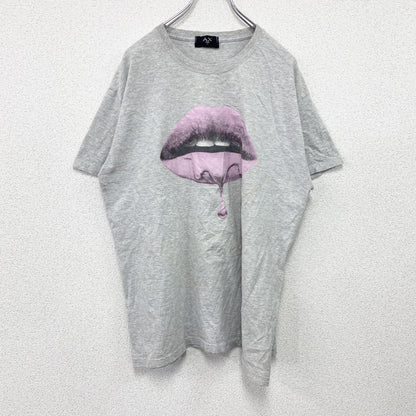 AW　半袖プリントTシャツ　パロディT　唇　灰色　グレー　Lサイズ
