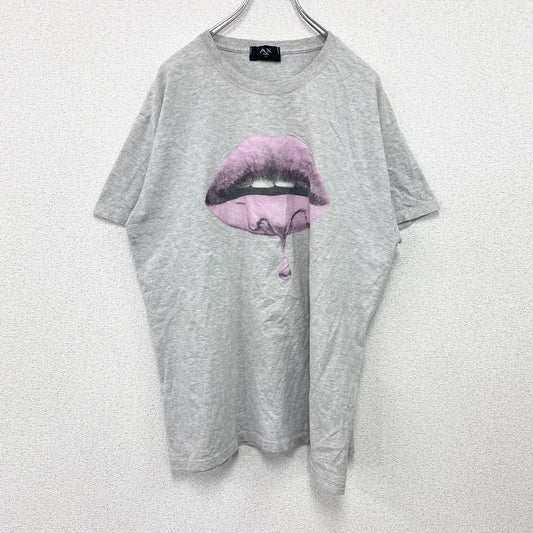 AW　半袖プリントTシャツ　パロディT　唇　灰色　グレー　Lサイズ