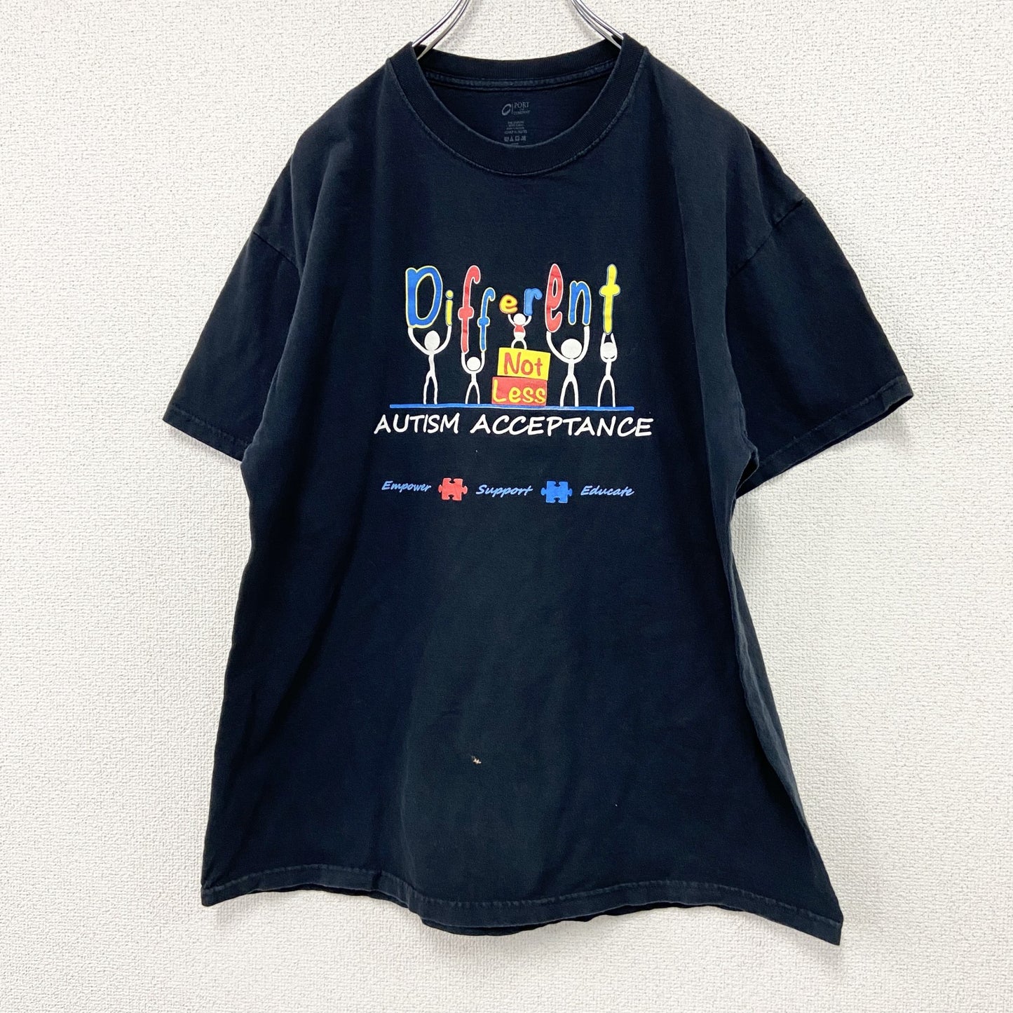 PORT&COMPANY　ポートアンドカンパニー　半袖プリントTシャツ　自閉症啓発　黒　ブラック　XLサイズ