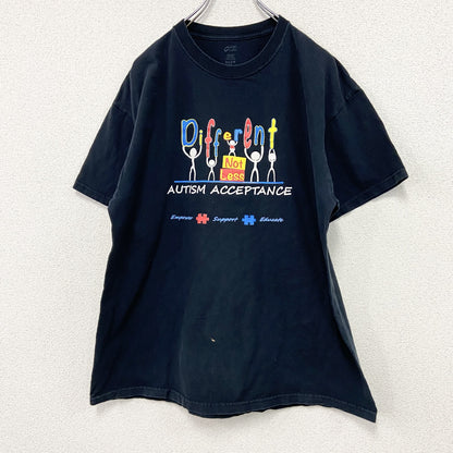 PORT&COMPANY　ポートアンドカンパニー　半袖プリントTシャツ　自閉症啓発　黒　ブラック　XLサイズ
