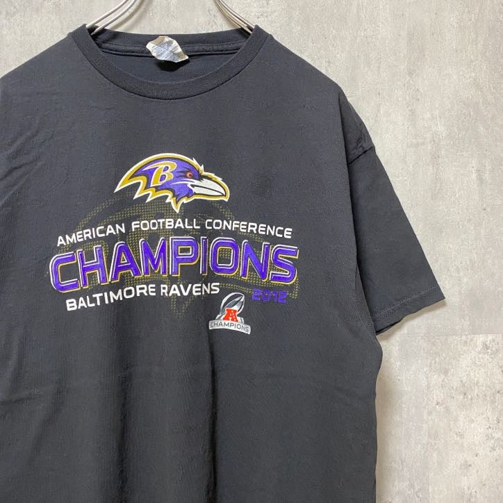 古着 used　NFL　BALTIMORE RAVENS　アメフト　半袖プリントTシャツ　黒　ブラック　スポーツ　Lサイズ