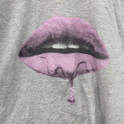 AW　半袖プリントTシャツ　パロディT　唇　灰色　グレー　Lサイズ
