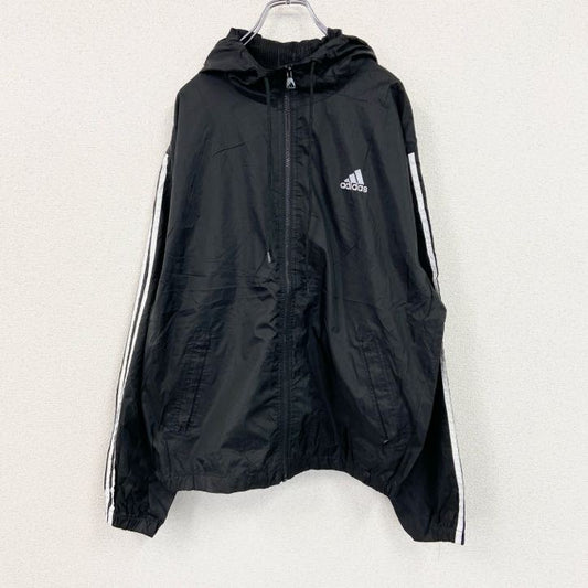 90s　adidas　アディダス　フルジップナイロンジャケット　フーディ　ヴィンテージ　黒　ブラック　Mサイズ