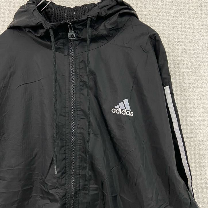 90s　adidas　アディダス　フルジップナイロンジャケット　フーディ　ヴィンテージ　黒　ブラック　Mサイズ