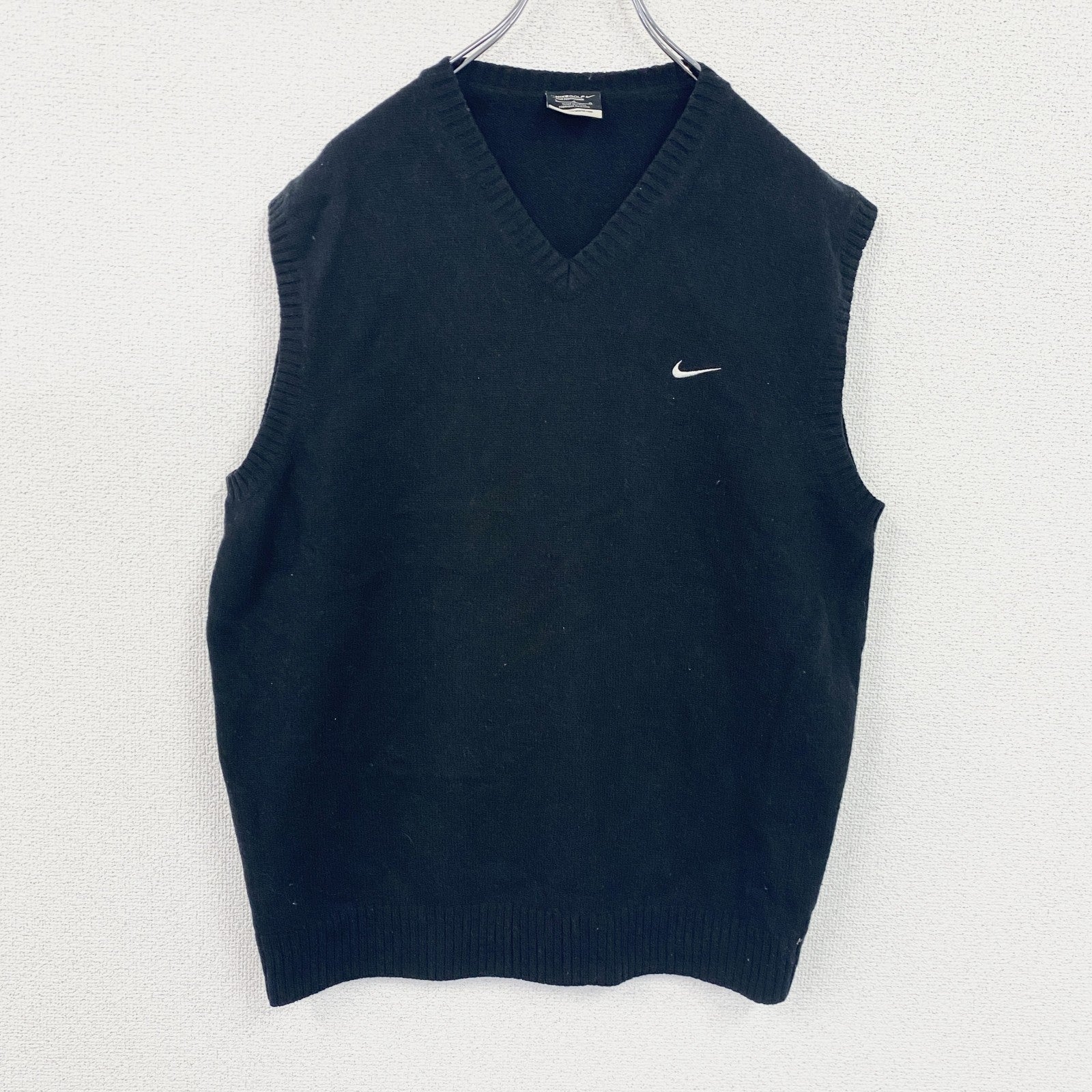 NIKE　ナイキ　ウールニットベスト　刺繡ロゴ　黒　ブラック　Lサイズ