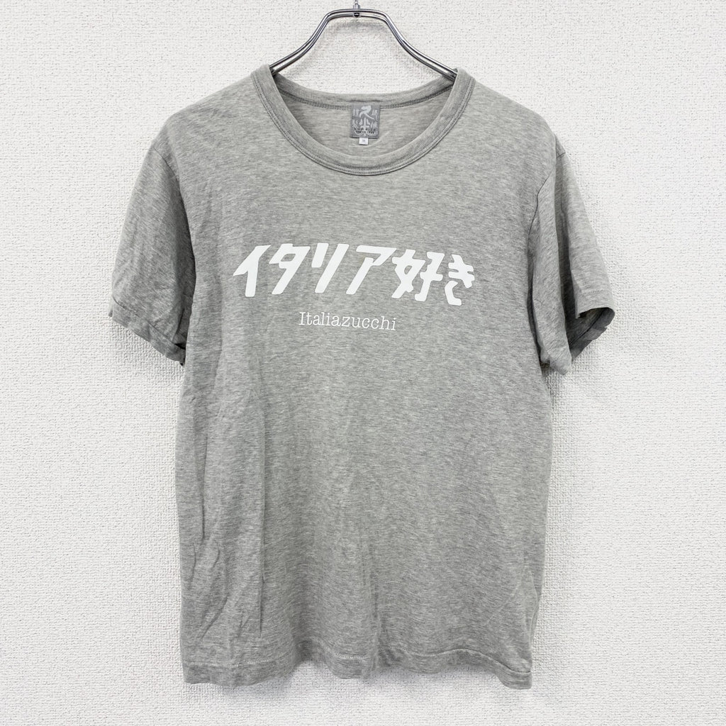 久米繊維工場　半袖プリントメッセージTシャツ　シングルステッチ　灰色　グレー　Mサイズ