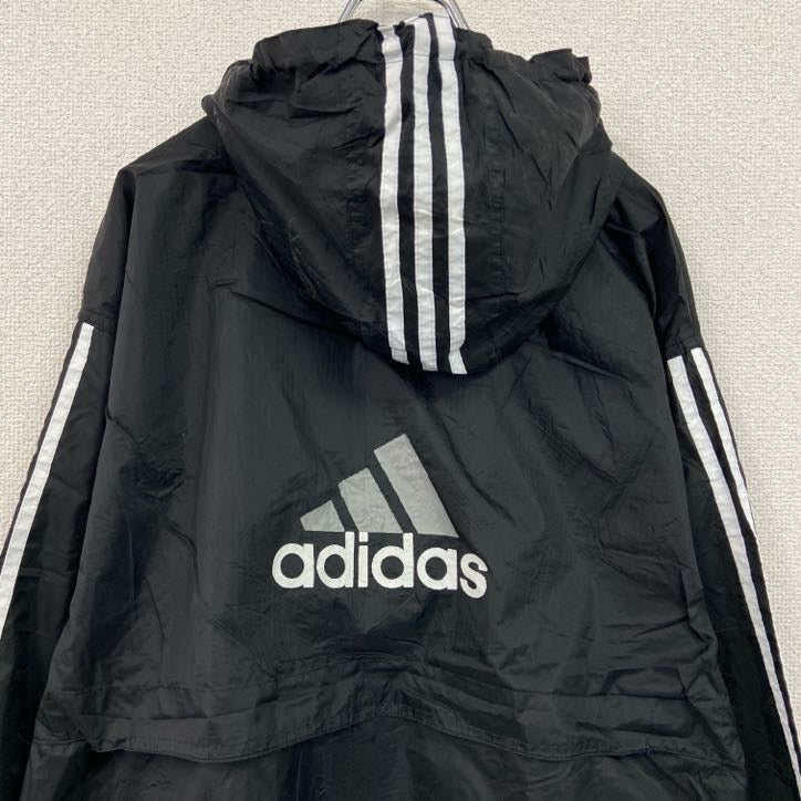 90s　adidas　アディダス　フルジップナイロンジャケット　フーディ　ヴィンテージ　黒　ブラック　Mサイズ