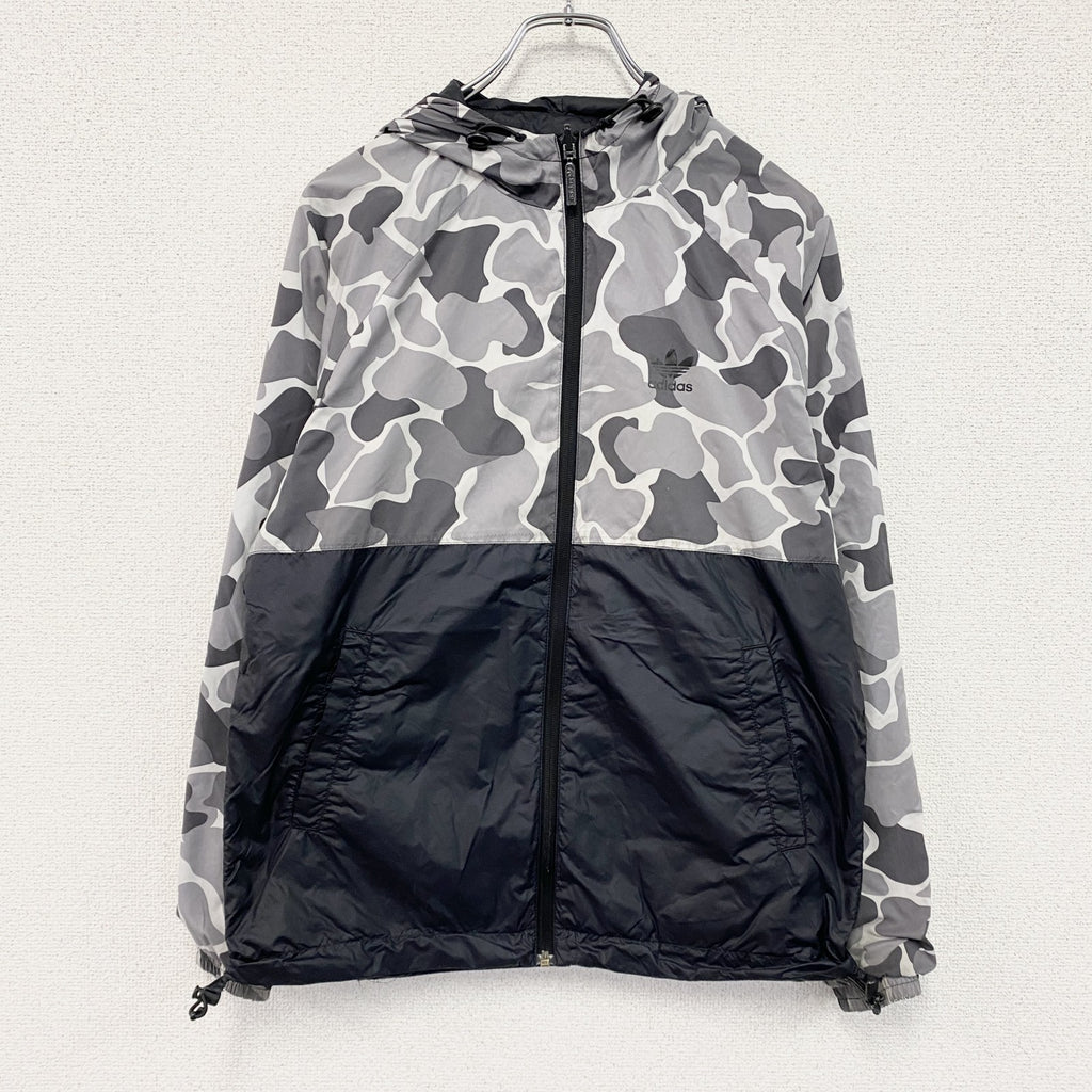 adidas　アディダス　フルジップジャケット　リバーシブル　カモフラ　グレー　黒　ブラック　Mサイズ　