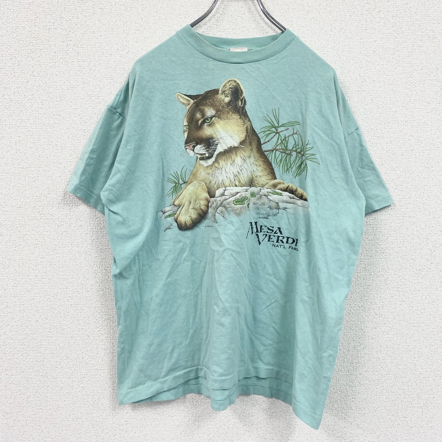90s　HABITAT　半袖プリントTシャツ　ヴィンテージ　シングルステッチ　ミントグリーン　Lサイズ