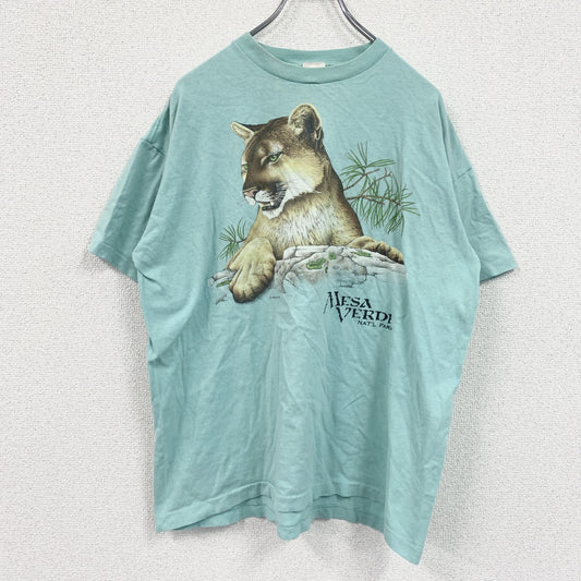 90s　HABITAT　半袖プリントTシャツ　ヴィンテージ　シングルステッチ　ミントグリーン　Lサイズ