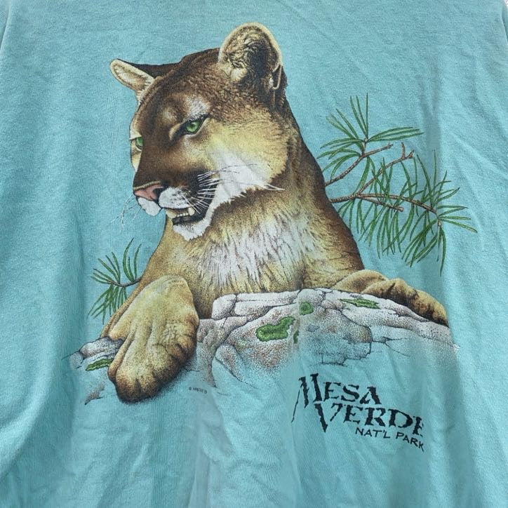 90s　HABITAT　半袖プリントTシャツ　ヴィンテージ　シングルステッチ　ミントグリーン　Lサイズ