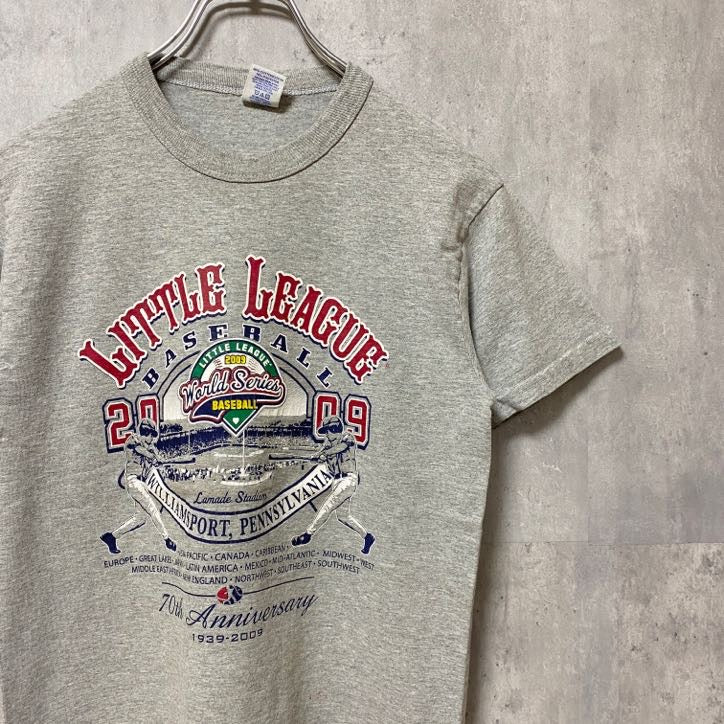 古着 used　RUSSELL　ラッセル　2009　ワールドシリーズ　70周年記念　半袖プリントTシャツ　グレー　レトロ　野球