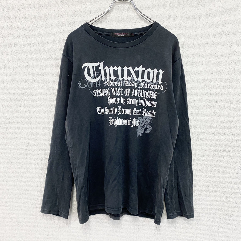 THRUXTON PREMIUM　スラクトンプレミアム　長袖プリントTシャツ/ロンT　黒　ブラック　LLサイズ　