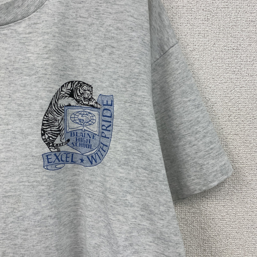 ～90s　FRUIT OF THE LOOM　半袖プリントアニマルTシャツ　シングルステッチ　ヴィンテージ　霜降りグレー　XLサイズ