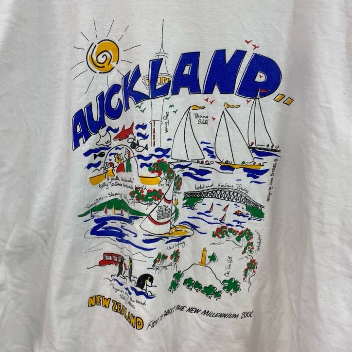 90s　半袖プリントTシャツ　ヴィンテージ　シングルステッチ　白　ホワイト　2XLサイズ
