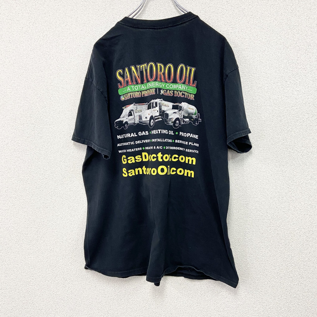 GILDAN　ギルダン　半袖プリントTシャツ　企業T　SANTORO OIL　黒　ブラック　XLサイズ