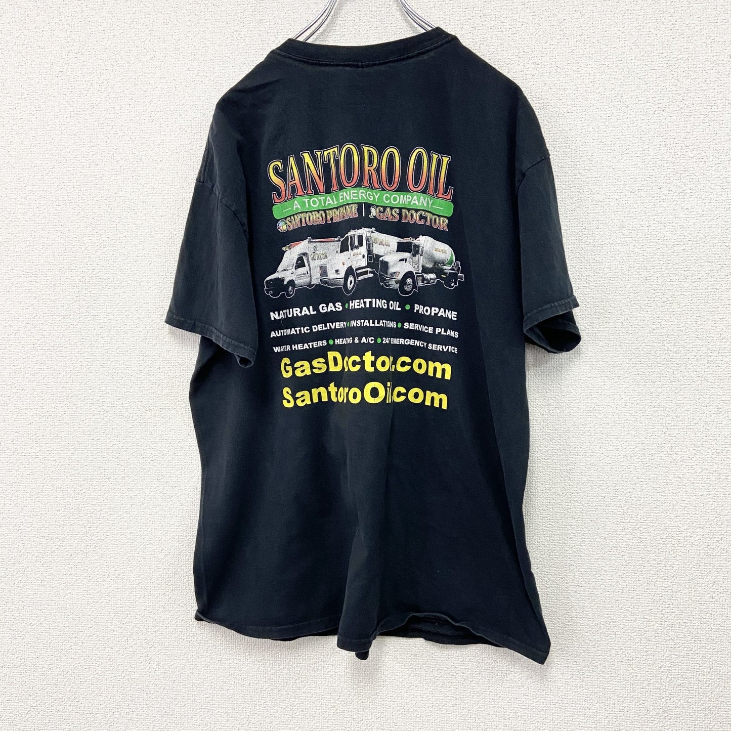 GILDAN　ギルダン　半袖プリントTシャツ　企業T　SANTORO OIL　黒　ブラック　XLサイズ