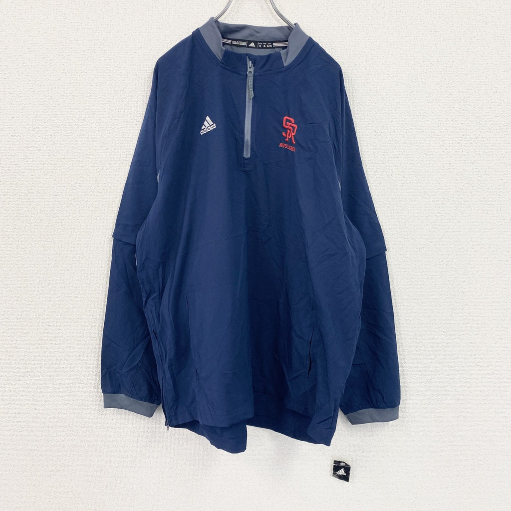 adidas　アディダス　ハーフジッププルオーバージャケット　パフォーマンスロゴ　タグ付　刺繍ロゴ　紺　ネイビー　XLサイズ
