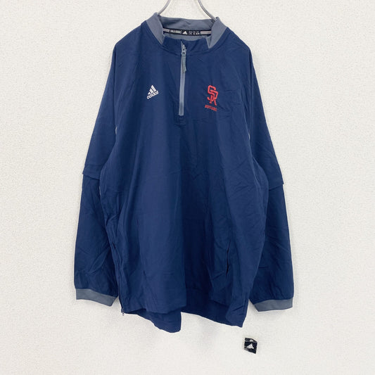 adidas　アディダス　ハーフジッププルオーバージャケット　パフォーマンスロゴ　タグ付　刺繍ロゴ　紺　ネイビー　XLサイズ