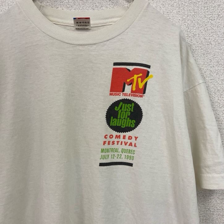 90s　FRUIT OF LOOM　MTV　半袖プリントTシャツ　シングルステッチ　白　ホワイト　XLサイズ
