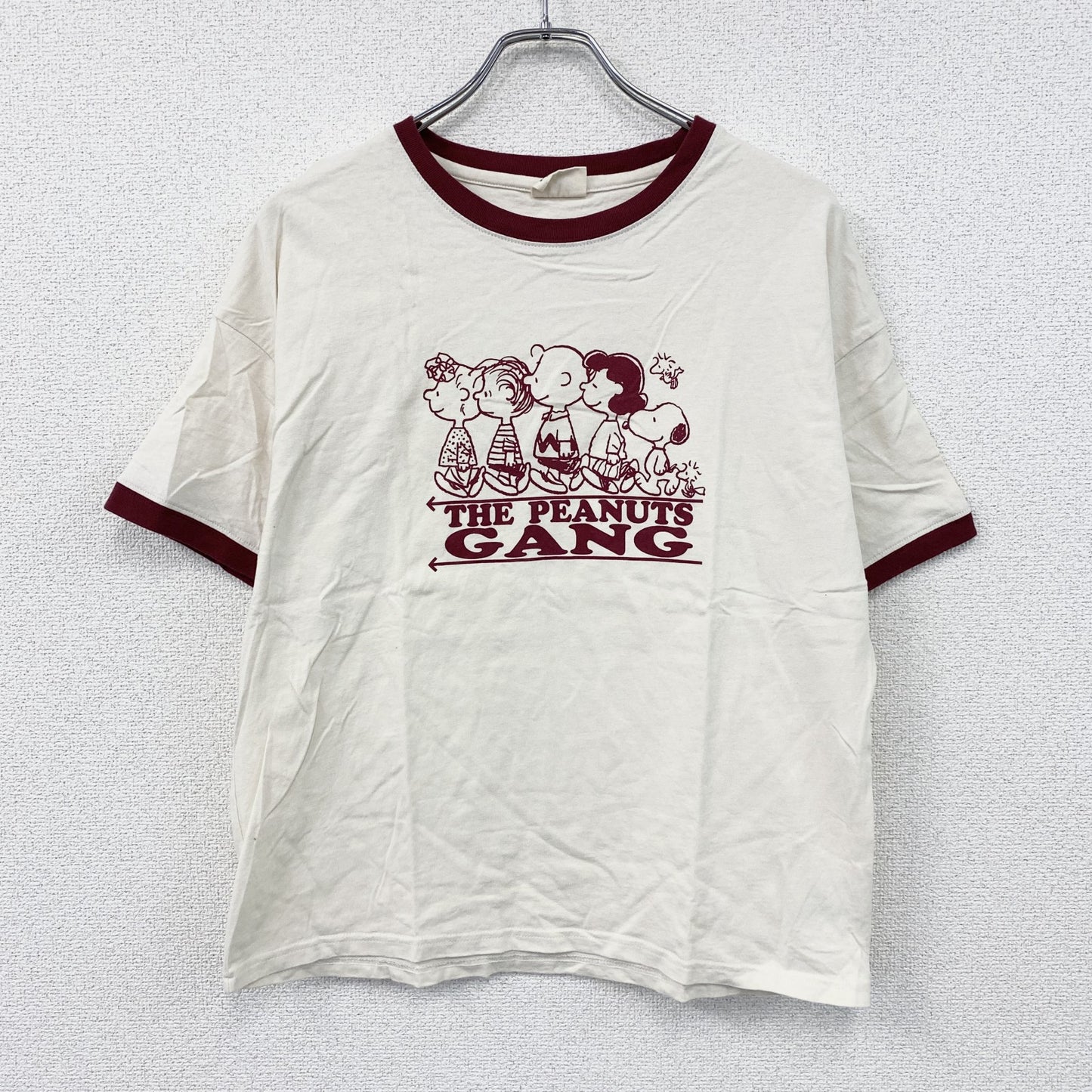 PEANUTS　ピーナッツ　半袖プリントリンガーTシャツ　ベージュ　LLサイズ