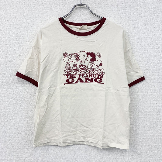 PEANUTS　ピーナッツ　半袖プリントリンガーTシャツ　ベージュ　LLサイズ