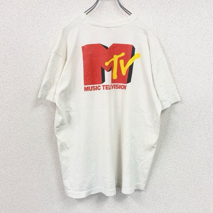 90s　FRUIT OF LOOM　MTV　半袖プリントTシャツ　シングルステッチ　白　ホワイト　XLサイズ