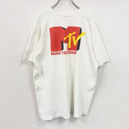 90s　FRUIT OF LOOM　MTV　半袖プリントTシャツ　シングルステッチ　白　ホワイト　XLサイズ