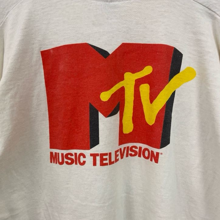 90s　FRUIT OF LOOM　MTV　半袖プリントTシャツ　シングルステッチ　白　ホワイト　XLサイズ
