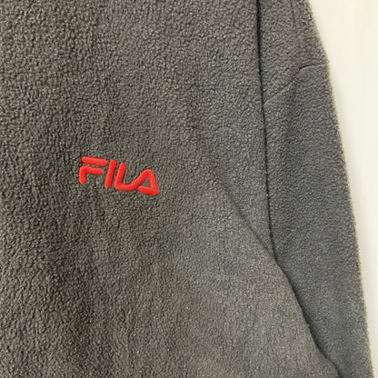 古着 used　FILA フィラ　長袖フルジップフリースジャケット　ダークグレー　ワンポイントロゴ刺　ハイネック　Lサイズ