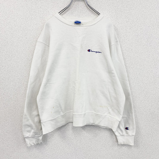 90s　Champion　チャンピオン　スウェット/トレーナー　前V　刺繍ロゴ　刺繍タグ　ヴィンテージ　白　ホワイト　Lサイズ
