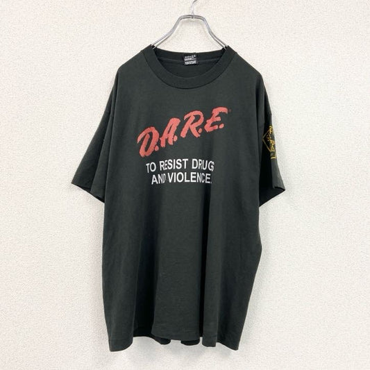80s～　FRUIT OF THE LOOM　D.A.R.E.　半袖プリントTシャツ　黒　ブラック　XLサイズ