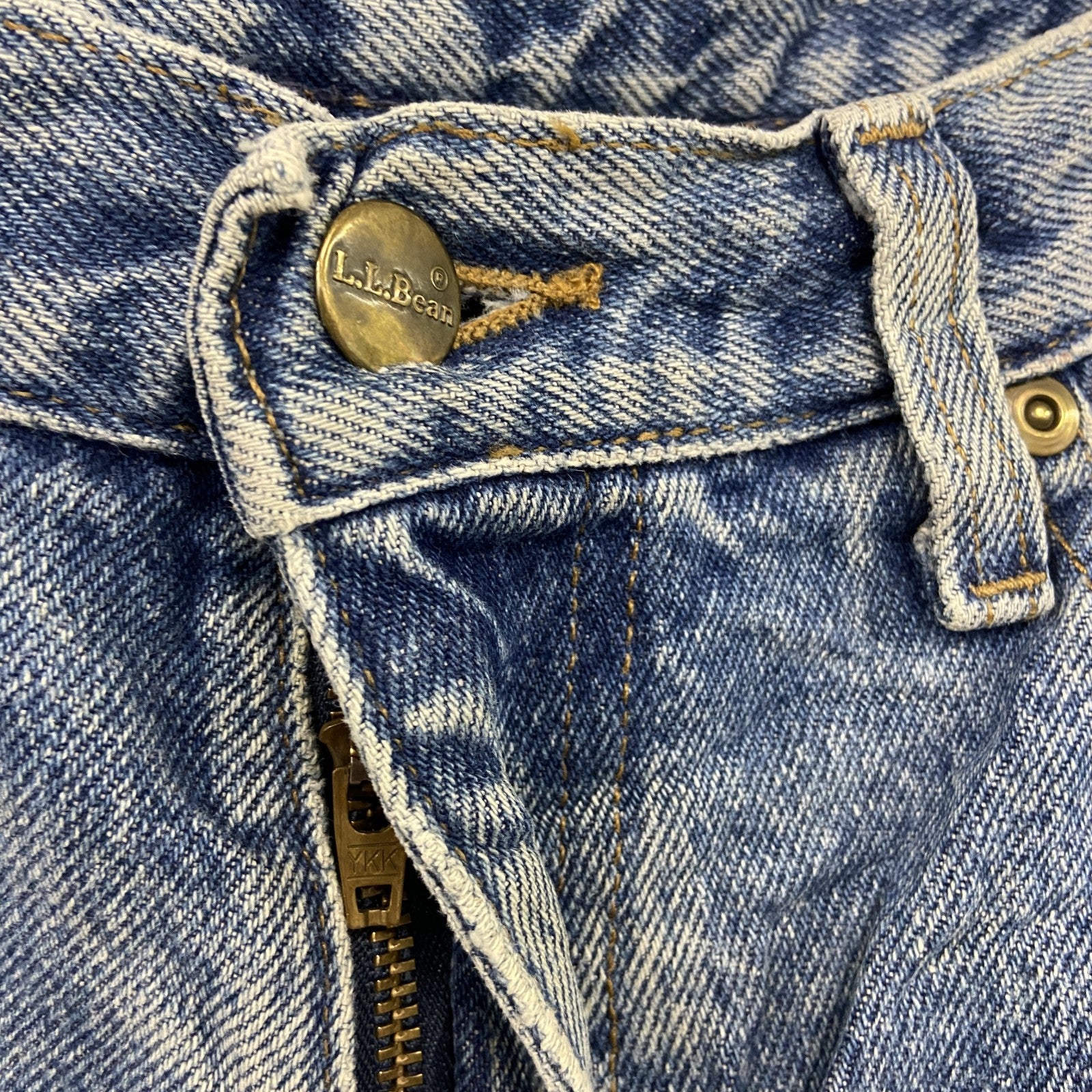～00s　L.L.Bean　エルエルビーン　デニムパンツ/ジーンズ　ジップフライ　縦落ち　革パッチ　インディゴ　W34サイズ